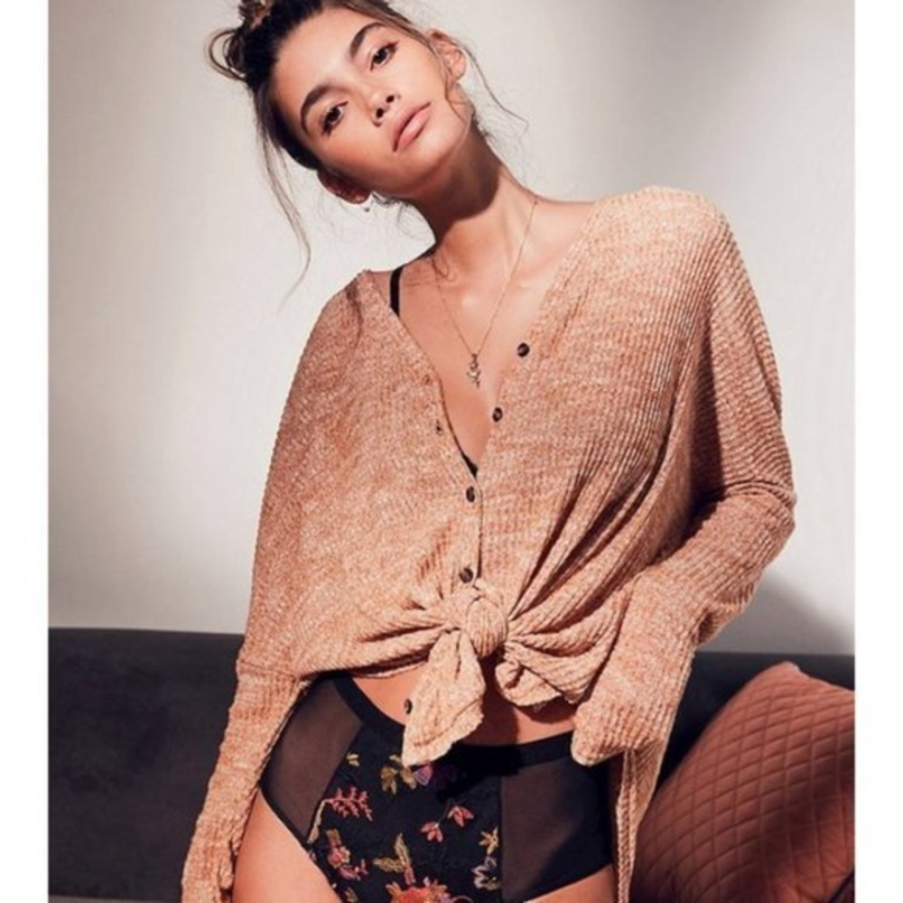 Urban Outfitters XS Out From Under Orange‎ Thermal Waffle Knit Jojo Slouchy Top